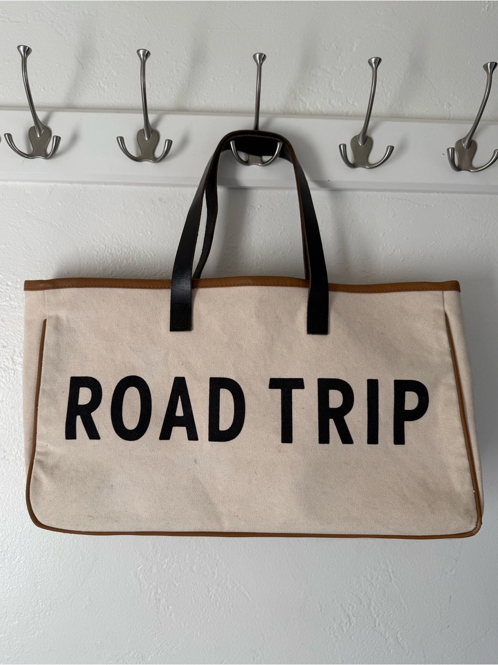 Canvas 'ROAD TRIP' Tote Bag with Black Handles
